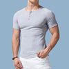 Summer New Bottoming Shirt Men's Round Neck Solid Color Short Sleeve Tops Cotton Button Motion Casual Fashion T-shirt