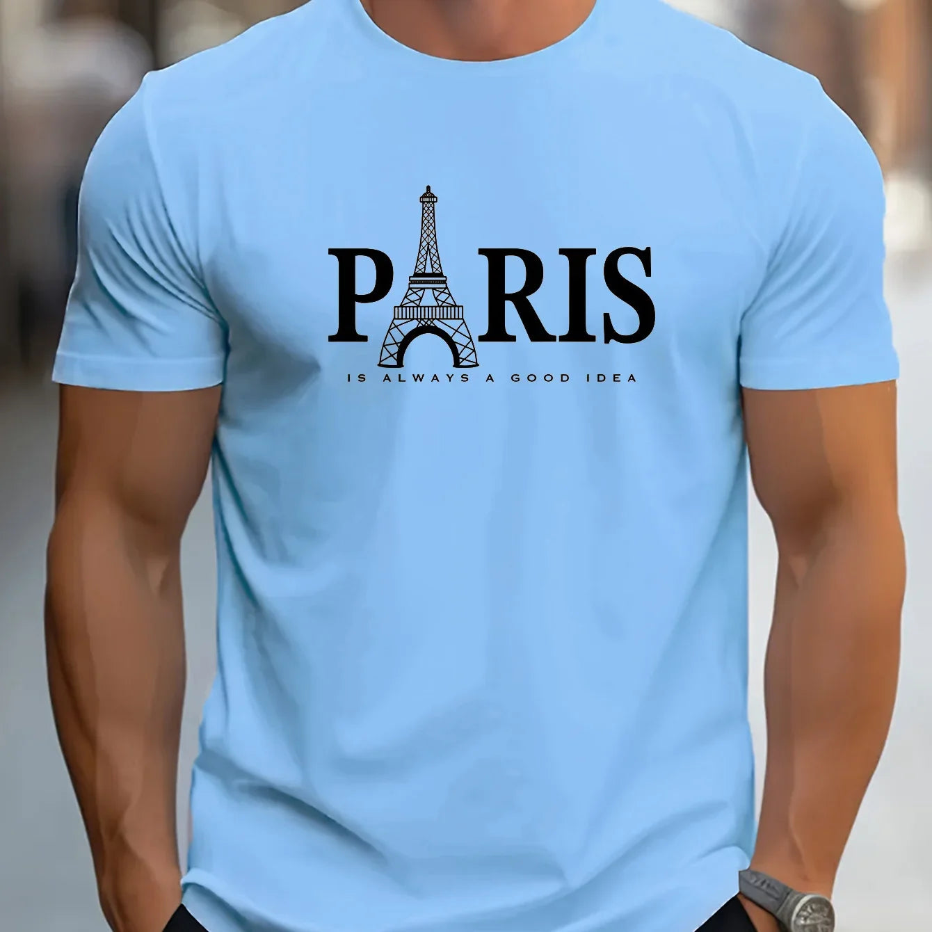 Men's 100% pure cotton summer loose size PARIS letter pattern print casual comfortable round neck short sleeved T-shirt top