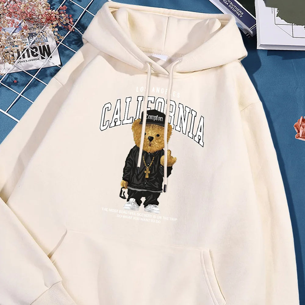 Hip Hop Bear Hoodie Men Los Angeles California Letter Hoodies Streetwear Hip Hop Sweatshirt Street Comfort Hoody Men's Clothing