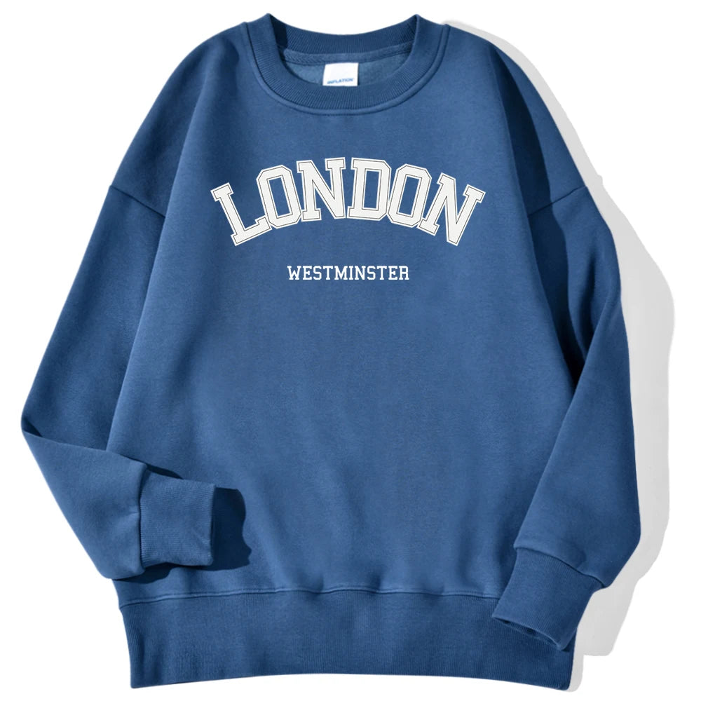 London Westminster Street Letter Prints Sweatshirts For Men Autumn Casual Hoodies O-Neck Soft Pullovers Street Trend Clothing