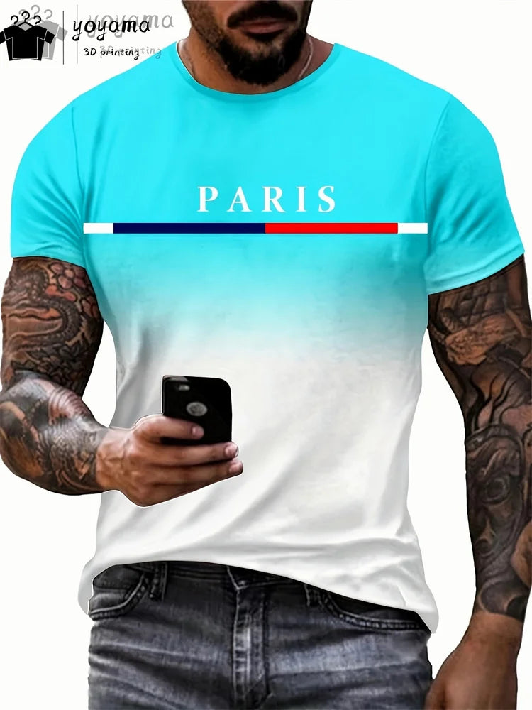 Summer Gradient Print T shirt Men Fashion Graphic T shirts 3D Print Men's Clothing Round Neck T-shirts for Men Street Rock Tops