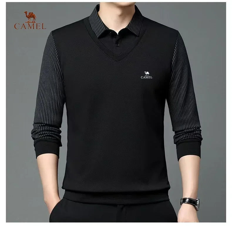 New Long Sleeve Polo Shirts Waffle Men's Long Sleeve T-shirt Spring Lapel Business Casual Polo Shirt Elastic Base Shirt Top