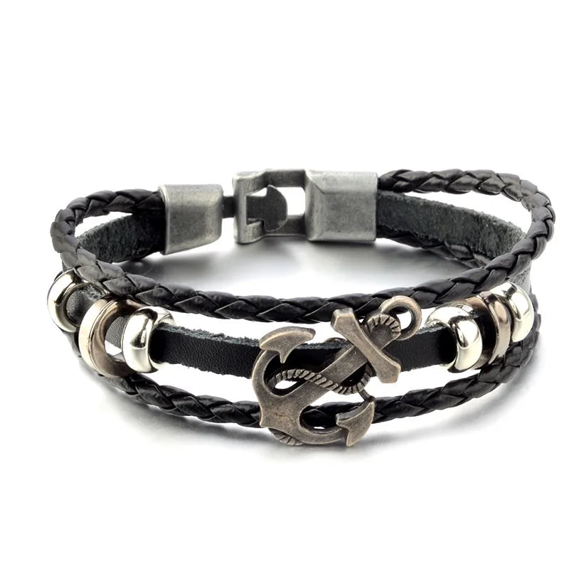 Trendy Multilayer Leather Braided Bracelets Anchor Viking Men's Bracelet Jewelry New Fashion Vintage Punk Accessorie Party Gifts