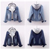 Autumn Winter Women's Plush Warm Denim Jacket Coat Cotton Fashion Short Blue Jean Coat Ladies Hoodies Outerwear