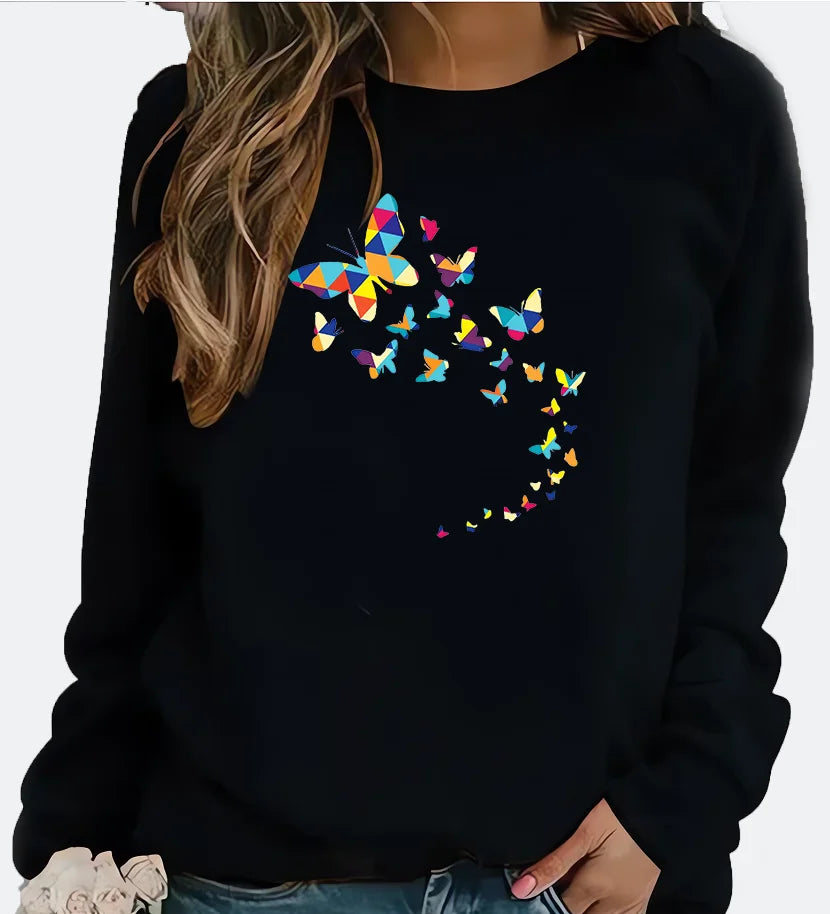 New Women's Hoodie European Butterfly Printed Crew-neck Hoodie Sweatshirt  Streetwear Women Aesthetic Clothes