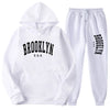 BROOKLYN USA Autumn Winter Popular Mens Tracksuit Zipper Hooded Sweatshirt Suit Casual Warm Jacket Coat+Jogging Sweatpants