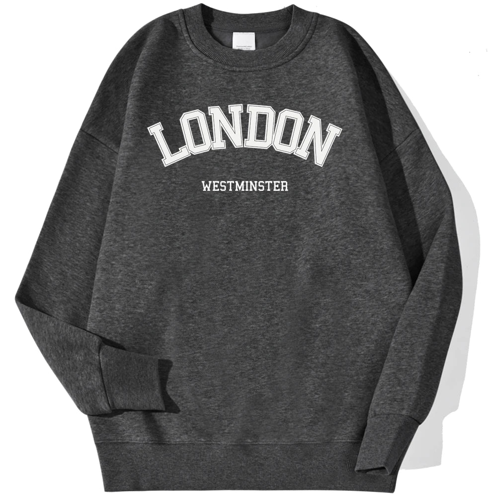 London Westminster Street Letter Prints Sweatshirts For Men Autumn Casual Hoodies O-Neck Soft Pullovers Street Trend Clothing