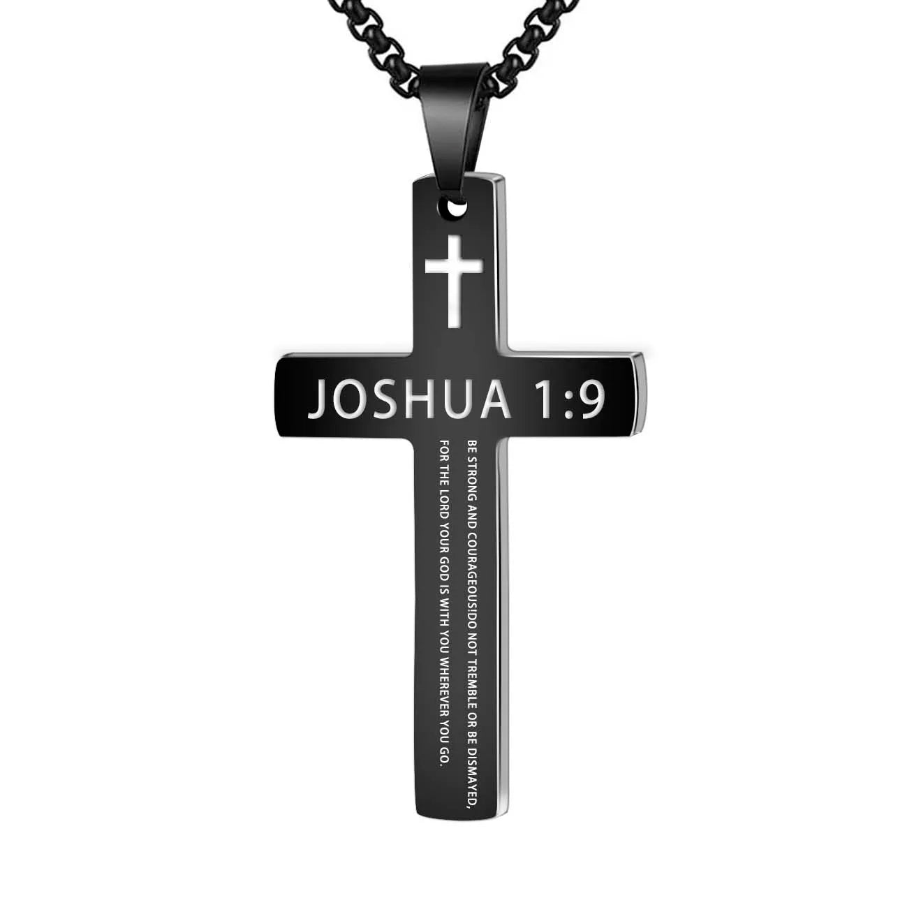 1PC 304L Stainless Steel Bible Verse Necklace for Men Jesus Cross Necklace Men Spiritual Jewelry