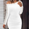 Sexy Off Shoulder Lace Patchwork Dress Women Autumn Winter New Long Sleeve Hollow Out Bodycon Party Dresses