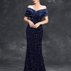 Mgiacy Line neck pleated tint sequin velvet fishtail Dress Evening Gown Ball dress Party dress Bridesmaid dress