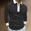 Mens Polo Shirts Retro Color Blocking Print Fashion Sport Lapel Golf Wear Men's T-Shirt Tops Casual Zipper Long Sleeve Clothing