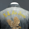 ABOORUN Men Denim Jackets Fashion Eagle Embroidery Jean Coats High Quality Outerwear for Male