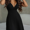 Sexy Black Mini Dress Women's Summer V-neck Solid Color Dress Nightclub Party A Line Dress