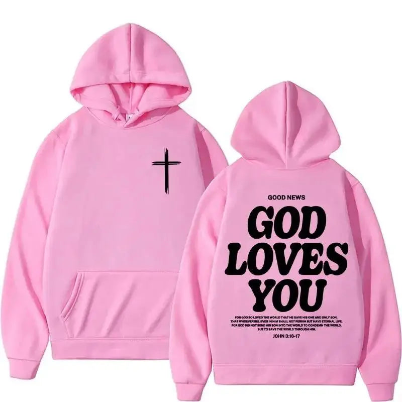 Harajuku Aesthetic Christian Jesus Church Hoodie Bible Verse God Loves You Hooded Men's Women Vintage Sweatshirts Streetwear Y2K