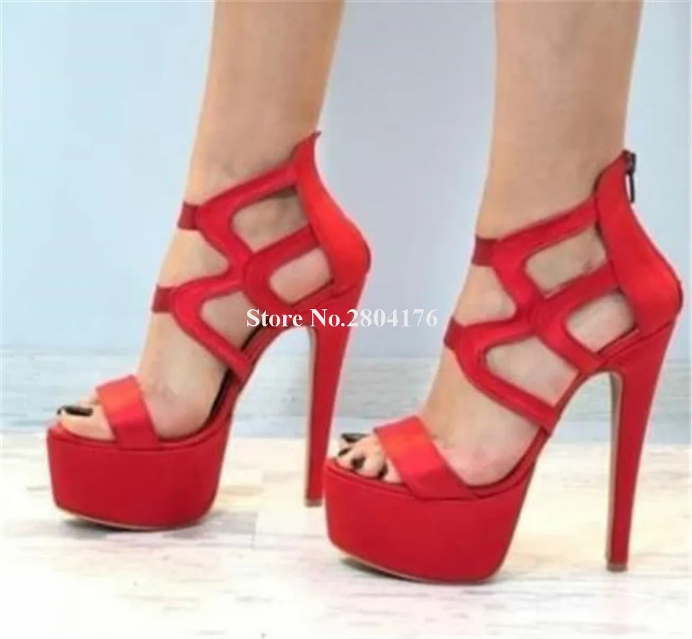 Newest Women Caged Cross High Platform Sandals Blue Red Gold Silver Stiletto Heel Gladiator Sandals Dress Shoes Heels