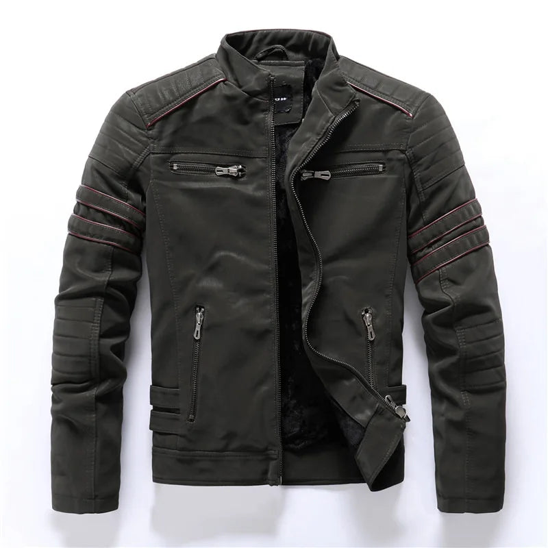 Plus Fleece Splicing European Leather jacket