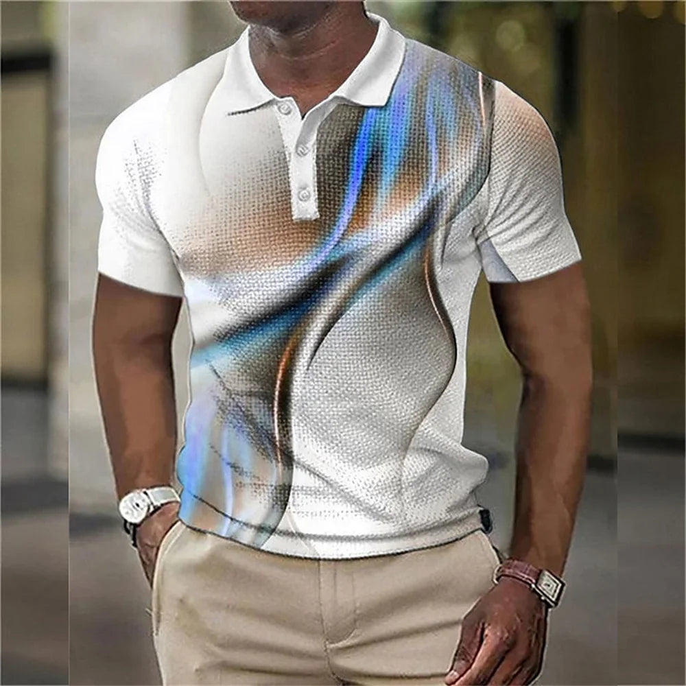 Polo Shirt Fashion Men'S Gradient Line Summer Short Sleeved T-Shirt Casual Daily Lapel Topt-Shirt Striped T-Shirt Men'S Clothing