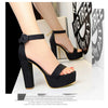 Fashion Women Pumps Sandals Summer Platform Belt Buckle Strap PU Square Heel Outdoor Korean Style Black Open Toe Grace 1550-1