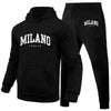 Men's Sports Hoodie Set Luxury Milan Print Sweatshirt Sweatpants Hooded Top Jogger Pants Casual Streetwear Sportswear