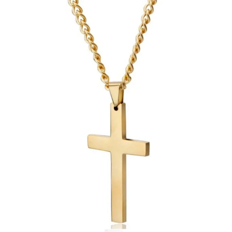 Punk Stainless Steel Cross Pendant Necklace for Men Women Minimalist Gold Silver Color Jewelry Male Female Necklaces Chokers