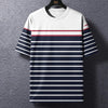 Summer Men's T-Shirt Stripe Print Crew Neck Pullover Business Casual Short Sleeve Tops Middle-Aged And Elderly Oversized Clothes