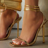 Women heels Sexy Gold  High Heels Sandals Thin Single Strap Metal Stiletto Sandals Gold Heel Shoes