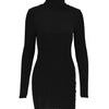 New Sexy Mini Dress For Women Autumn Black Solid Turtleneck Long Sleeves Sheath Dress Club Elegant Bodycon Party Dresses Female