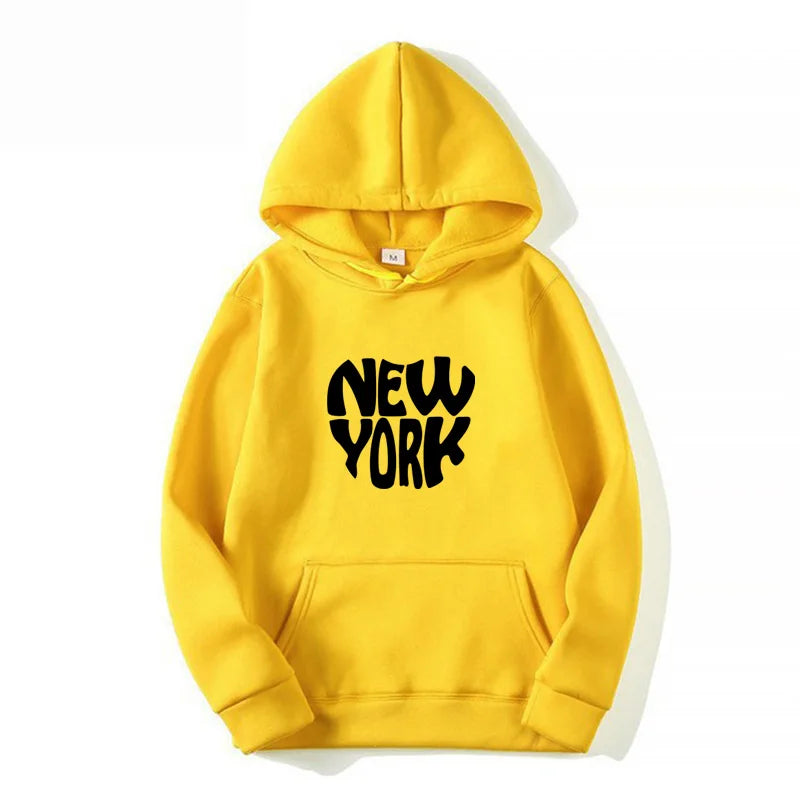 New York Print Hoodies Men Women Spring Autumn Loose Fleece Sweatshirts Harajuku Hooded Tops Sport Clothing