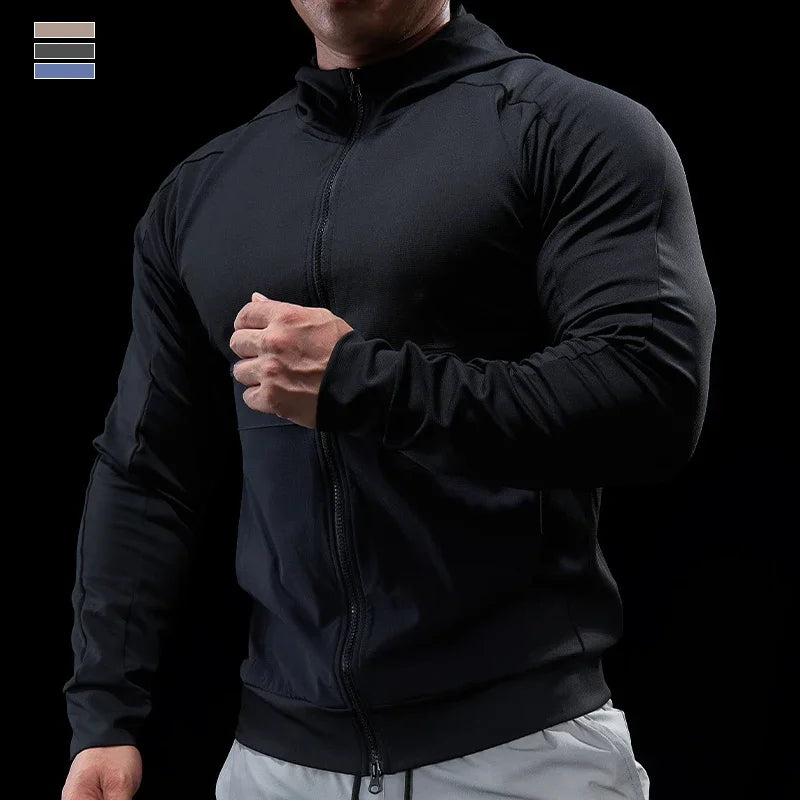 Mens Running Training Jacket Gym Fitness Sports Shirts Tops Short Sleeve Hoodies Outdoor Cycling Hoodie Muscle Workout Clothes