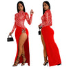 Autumn Women's Hot Diamond Sexy Cutout Long-sleeved Slit Party Dress Birthday Dress for Women Sexy Dress