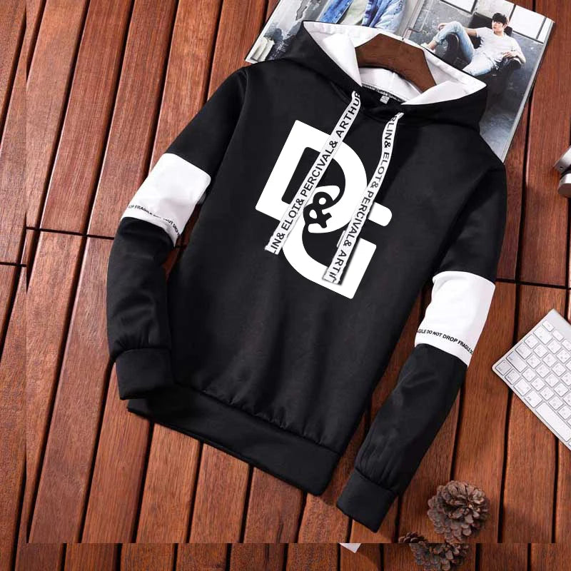 Letter Printed Hoodies Men's Graphic Drawstring Loose Tracksuit Top Trendy Hip Hop Hooded Pullover Male Outdoor Jogging Hoody