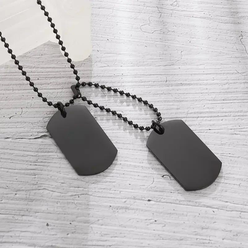 Hip Hop Military Style Stainless Steel Dog Tag Pendant Necklace for Men Women Gold Plated Personalized Id Card Name Jewelry