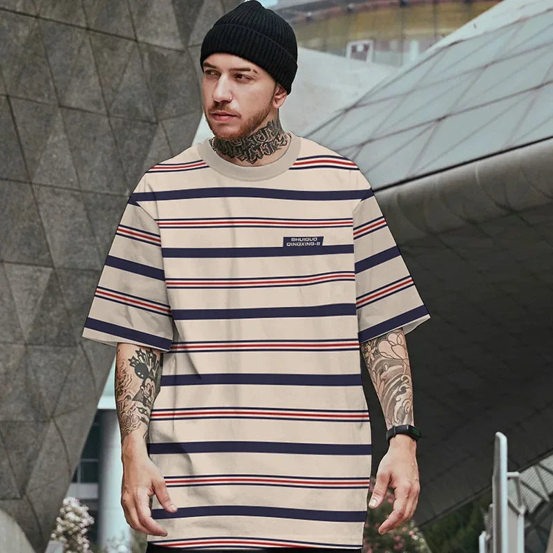 Men's Striped Short Sleeve T-shirt, 3D Printed, Oversized, Everyday Casual, Loose Shirt, Comfortable and Cool for Summer