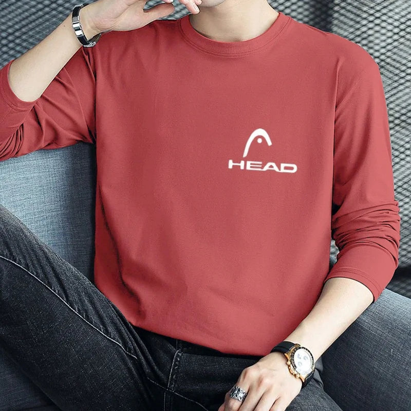 HEAD Brand New Men's T-Shirts Long Sleeve Slim Men T-Shirt Young Man Pure Color Tops Tees Shirt O-Neck For Male Boys Tshirt