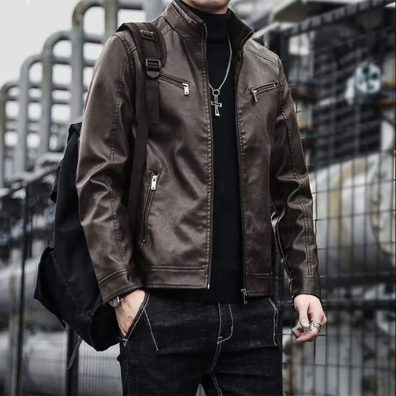 Men Leather Suit Jacket Men Slim Fit Short Coat Men Fashion Leather jacket Streetwear Casual Blazer Jackets Male Outerwear