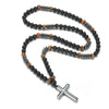 Obsidian Tiger-eye Beaded Necklace with Hematite Cross Pendant