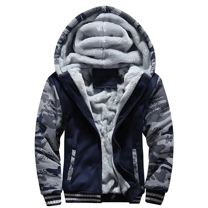 Winter Hoodie Thick Warm Jacket Men's Hoodies Patchwork Warm Sweatshirt Casual Camouflage Zipper Jackets Long Sleeve Streetwear