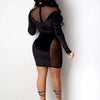 Autumn Winter Women Gauze Patchwork Velvet Long Sleeve Mini Dress Bodycon Sexy Streetwear Party Elegant Club Dress