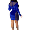 Autumn Winter Women Gauze Patchwork Velvet Long Sleeve Mini Dress Bodycon Sexy Streetwear Party Elegant Club Dress