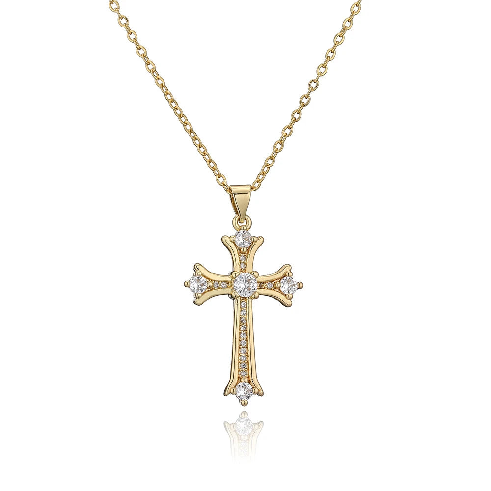 NEWBUY Gold Color Jesus Cross Pendant Stainless Steel Chain Necklace For Women Men Classic Design Christain Jewelry Gift