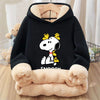 Snoopy Fleecing Hoodie for Adult Cute Cartoon Sweatshirt New Warm Winter Coat Black Fleece Clothing Fashion Thick Clothes Gift