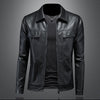 Minglu Spring Autumn Faux Leather Men's Jackets High Quality Solid Color Turn Down Collar Zipper Male Overcoats Luxury Man Coats