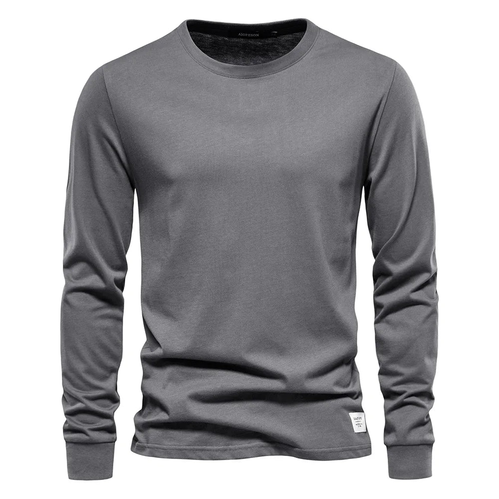 Men‘s T-shirts 100% Cotton Long Sleeve Casual Tops Spring Autumn Classic Men Clothing Solid Color High Quality Backing T-Shirt