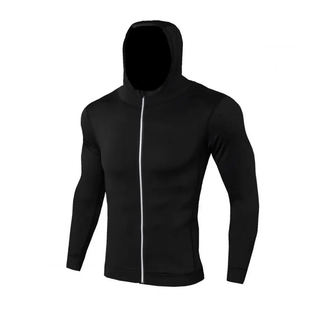 Men Hooded Zipper Jacket Men's Quick Dry Hooded Sport Coat Slim Fit Zipper Cardigan for Gym Outdoor Jogging Breathable