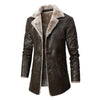 Men Winter Long Thick Fleece PU Leather Jacket New Winter Fashion Suit Collar Men's Windbreaker Leather Jacket Coats