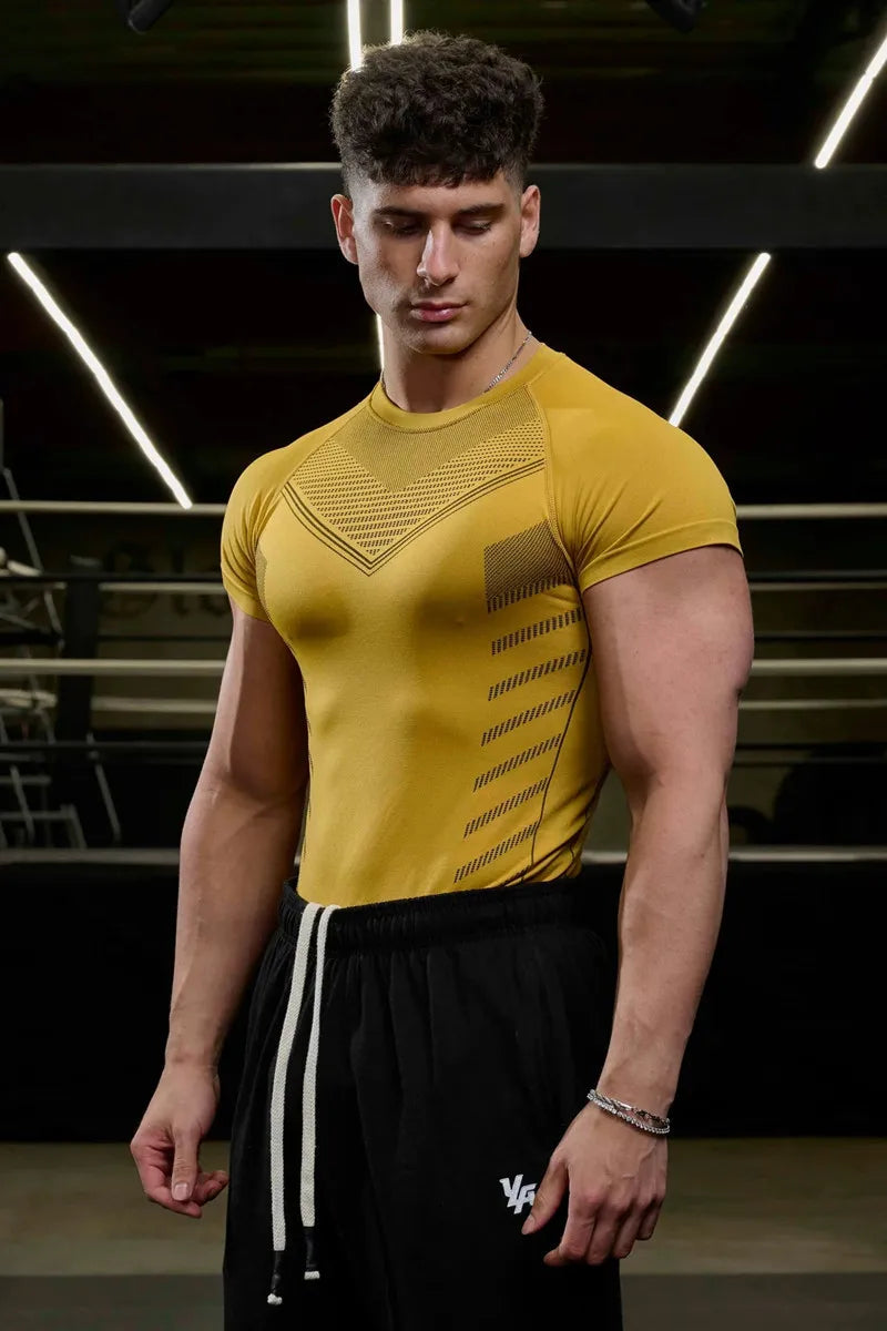 High quality spandex Men Running T Shirt Quick Dry Fitness Shirt Training exercise Clothes Gym Sports Shirts  Short Sleeve Tops