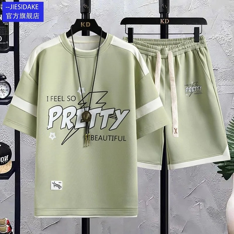 Summer New Fashion Printed Letter Sports Suit Men's Casual Relaxed Comfortable Large Size High Quality Two-Piece Set M-4XL