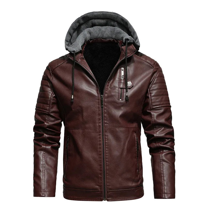 Fashion Leather Jacket Men Autumn Fleece Liner Pu Leather Coats with Hood Winter Male Clothing Casual White Motorcycle Jackets