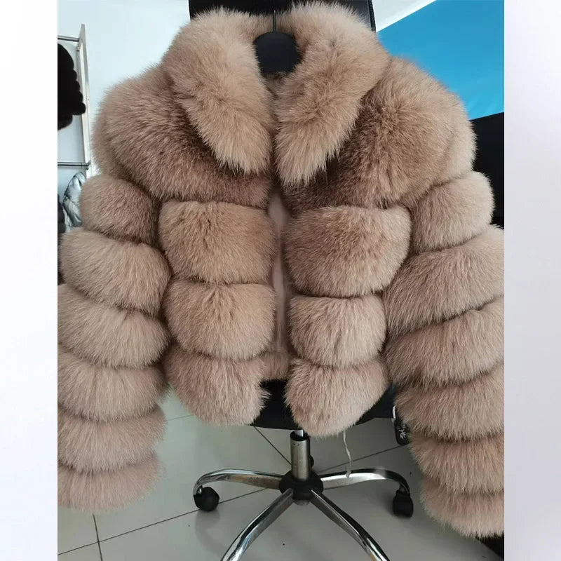 Maomaokong Real Fur Jacket  Women Winter Short Natural real Fox Fur Lady Zipper Fur Coat Female Warm Jacket  with Collar