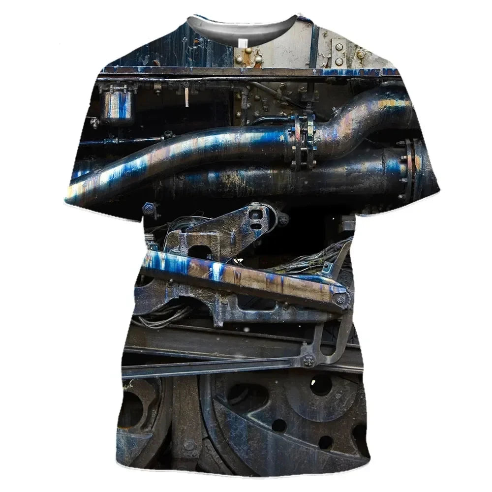 New Vintage Train Pattern 3D Print Summer Men's O-Neck T-shirt Casual Short Sleeve Fashion trend T-shirt Men's Street Clothing